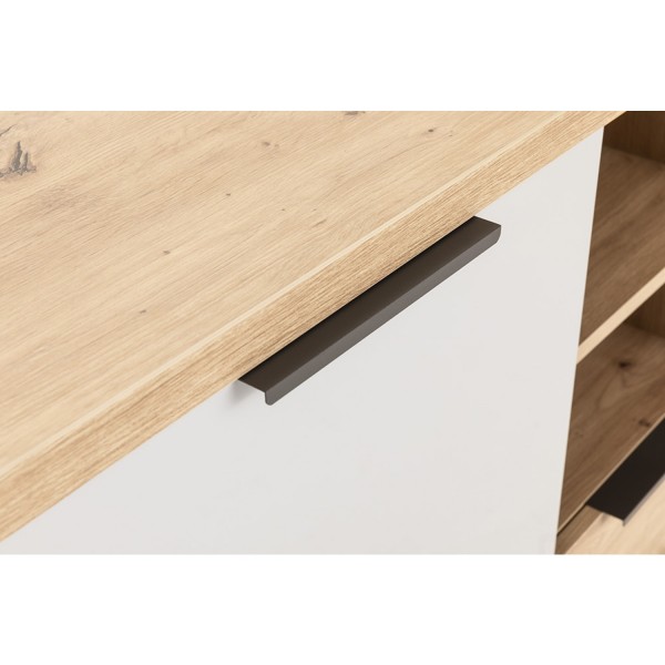 Dettaglio Mobile multiuso ingresso in legno colore "Rovere Artisan/Grigio Laccato" con 1 anta, 2 cassetti e 2 vani modello Aura Totò Piccinni