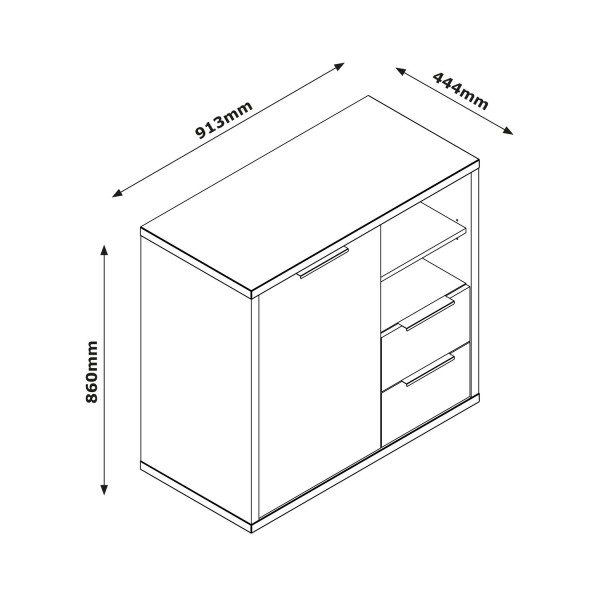 Specifica dimensioni Mobile multiuso in legno colore "Rovere Artisan/Grigio Laccato" con 1 anta, 2 cassetti e 2 vani modello Aura Totò Piccinni
