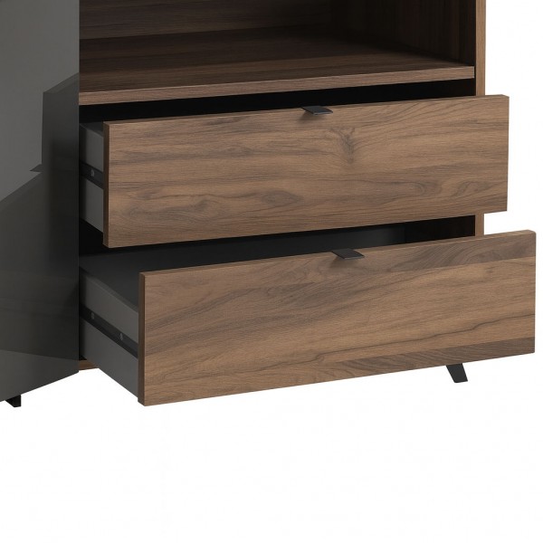Dettaglio Madia moderna colore "Grigio Scuro Laccato/Noce Brera" con 2 ante 2 cassetti e 1 vano modello Celestia Totò Piccinni