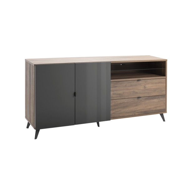 madia moderna grigio scuro laccato/noce brera vista diagonale