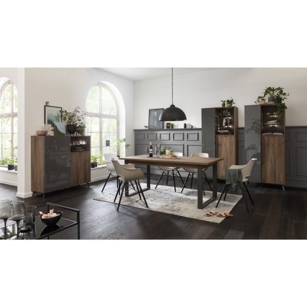 Vista ambientata Madia design colore "Grigio Scuro Laccato/Noce Brera" con 2 ante e 1 vano modello Celestia Totò Piccinni