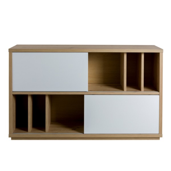 Vista frontale Libreria colore "Bianco Laccato/Rovere Miele" con 2 ante e 6 vani modello Verona Totò Piccinni