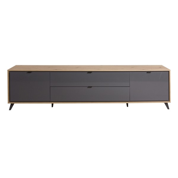 Vista frontale Mobile porta tv moderno in legno colore "Rovere Miele/Grigio Laccato" modello Lumen Totò Piccinni
