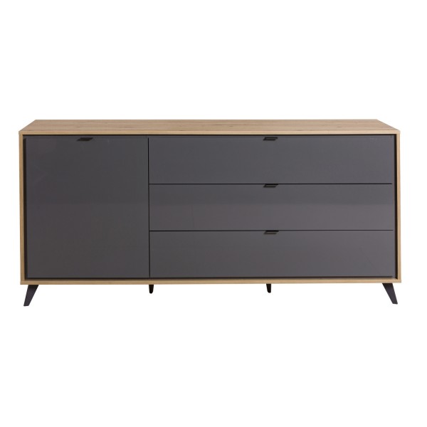 Madia soggiorno in legno colore "Rovere Miele/Grigio Laccato" 1 anta e 3 cassetti modello Lumen Totò Piccinni