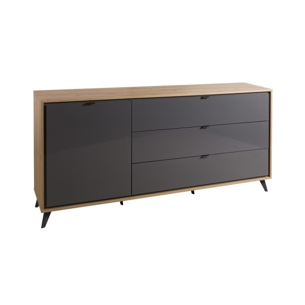 Madia classica in legno colore "Rovere Miele/Grigio Laccato" 1 anta e 3 cassetti modello Lumen Totò Piccinni