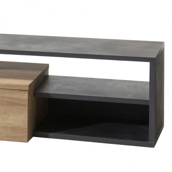 Dettaglio Mobile porta tv moderno in legno colore "Rovere/Grigio Antracite" 1 cassetto, 3 vani e 1 ribalta modello Nove Totò Piccinni