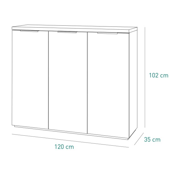 Specifica dimensioni Mobile contenitore in legno colore "Bianco Laccato/Rovere Riviera" con 3 ante modello Orbis Totò Piccinni