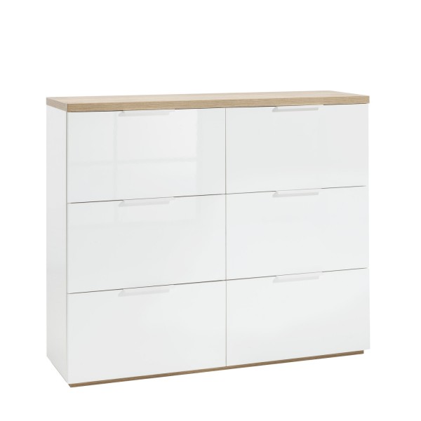 Mobile contenitore doppio cassetto in legno colore "Bianco Laccato/Rovere Riviera" con 6 cassetti modello Orbis Totò Piccinni