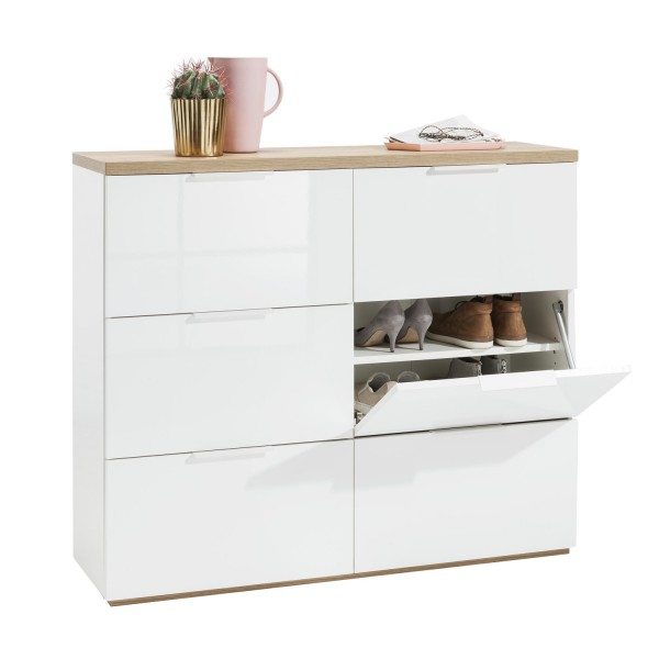 Mobile contenitore doppio cassetto in legno colore "Bianco Laccato/Rovere Riviera" con 6 cassetti modello Orbis Totò Piccinni