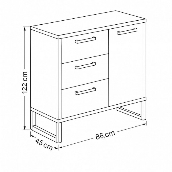 Specifica dimensioni Mobile contenitore in legno colore "Cemento/Rovere Invecchiato" con 3 cassetti e 1 anta modello Sylva Totò Piccinni
