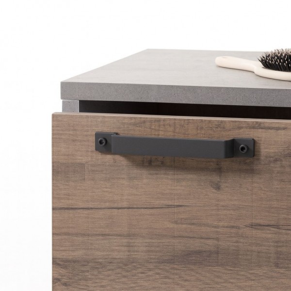 Dettaglio Colonna Bagno 1 Anta e 1 Cassetto colore "Rovere Invhecchiato/Grigio" modello Sylva Totò Piccinni