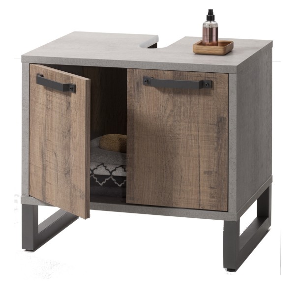 Base lavabo in legno con 2 ante colore "rovere invecchiato/grigio" modello Sylva Totò Piccinni