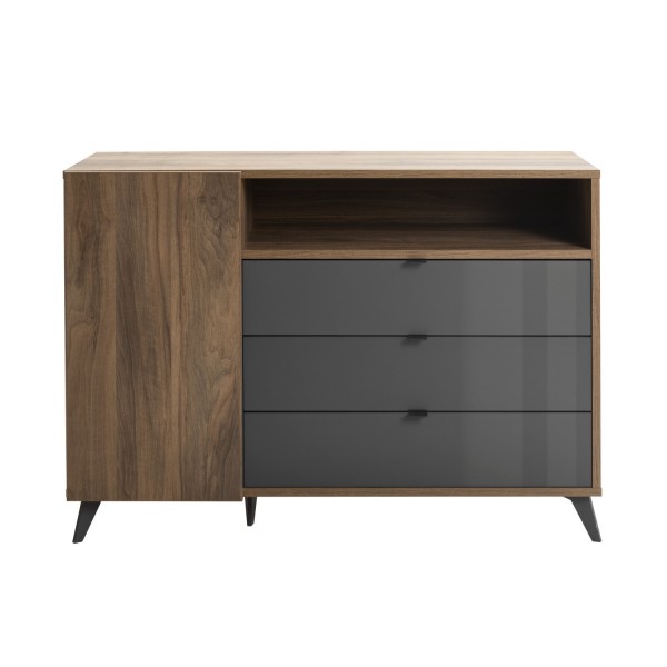 cassettiera grigio scuro laccato/noce brera vista frontale 