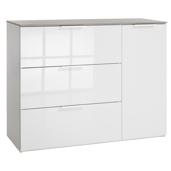 Mobile contenitore moderno in legno colore "Cemento/Bianco Laccato" con 3 cassetti e 1 anta modello Zenit Totò Piccinni