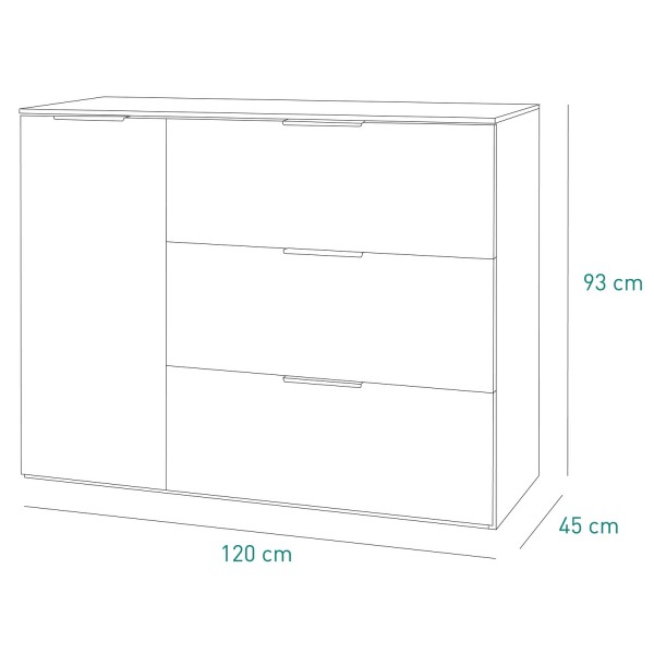 Specifica dimensioni Mobile contenitore in legno colore "Cemento/Bianco Laccato" con 3 cassetti e 1 anta modello Zenit Totò Piccinni