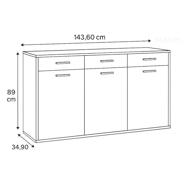 Specifica dimensioni Mobile contenitore in legno colore "Noce Brera/Nero Chalet" 3 cassetti e 3 ante modello Bali Totò Piccinni