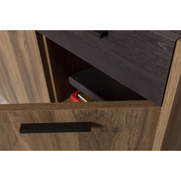 Dettaglio Mobile soggiorno in legno colore "Noce Brera/Nero Chalet" 3 cassetti e 3 ante modello Bali Totò Piccinni