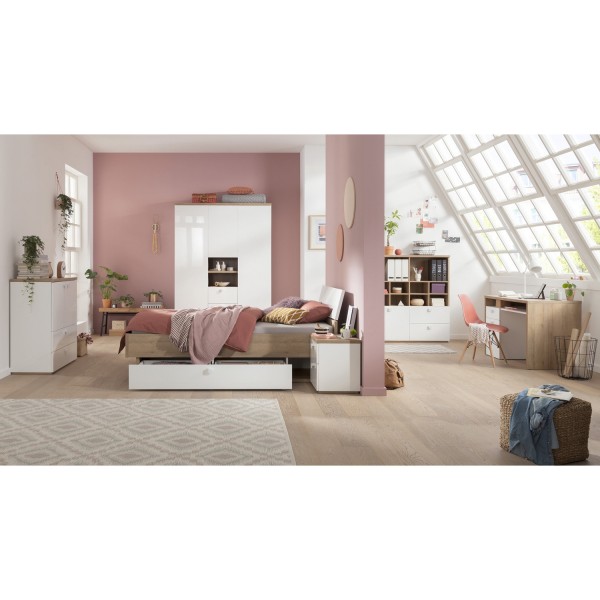Mobile contenitore colore "Rovere Miele/Bianco Laccato" 2 ante e 2 cassetti modello Orbita Totò Piccinni 