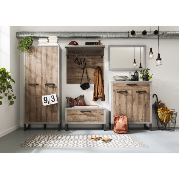 Vista ambientata Mobile contenitore in legno colore "Cemento/Rovere Invecchiato" con 1 cassetto e 2 ante modello Sylva Totò Piccinni
