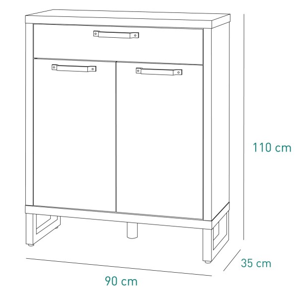 Specifica dimensioni Mobile contenitore in legno colore "Cemento/Rovere Invecchiato" con 1 cassetto e 2 ante modello Sylva Totò Piccinni