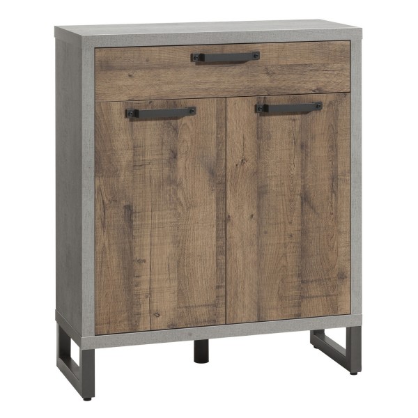 Vista diagonale Mobile contenitore classico in legno colore "Cemento/Rovere Invecchiato" con 1 cassetto e 2 ante modello Sylva Totò Piccinni