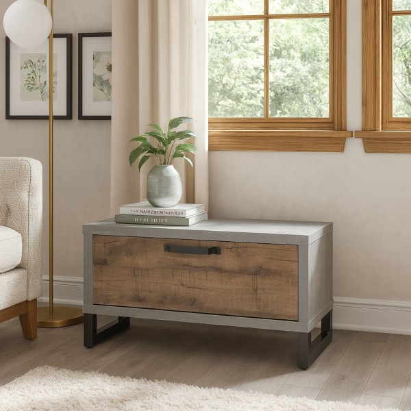 Vista ambientata Mobile panca in legno colore "Cemento/Rovere Invecchiato" con 1 Ribalta modello Sylva Totò Piccinni