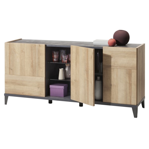 Mobile contenitore in legno colore "Rovere/Grigio Antracite" 3 ante e 1 vano modello Nova Totò Piccinni