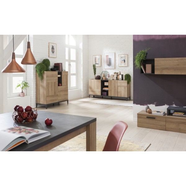 Mobile contenitore in legno colore "Rovere/Grigio Antracite" 3 ante e 1 vano modello Nova Totò Piccinni