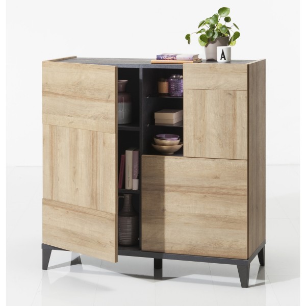 Mobile contenitore moderno in legno "Rovere/Grigio Antracite" 3 ante e 2 ripiani modello Nova Totò Piccinni