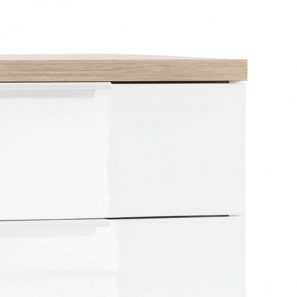 Dettaglio Comò in legno colore "Bianco/Rovere Riviera" con 2 cassetti e 1 anta modello Orbis Totò Piccinni