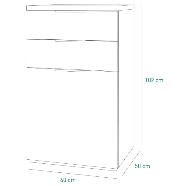 Specifica dimensioni Mobiletti con cassetti  in legno colore "Bianco/Rovere Riviera" con 2 cassetti e 1 anta modello Orbis Totò Piccinni
