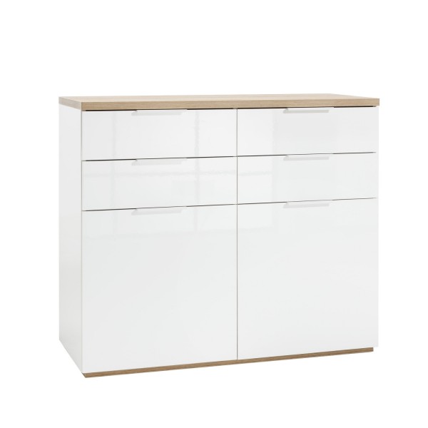 Mobile contenitore in legno colore "Bianco Laccato/Rovere Riviera" con 4 cassetti e 2 ante modello Orbis Totò Piccinni