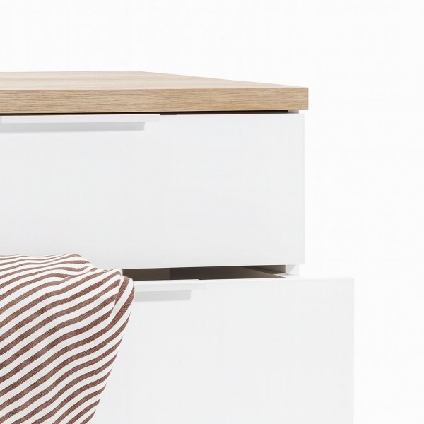 Dettaglio Mobile contenitore in legno colore "Bianco Laccato/Rovere Riviera" con 4 cassetti e 2 ante modello Orbis Totò Piccinni