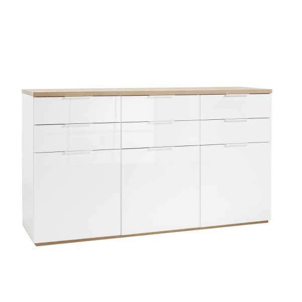 Mobile contenitore in legno colore "Bianco Laccato/Rovere Miele" con 6 cassetti e 3 ante modello Orbis Totò Piccinni