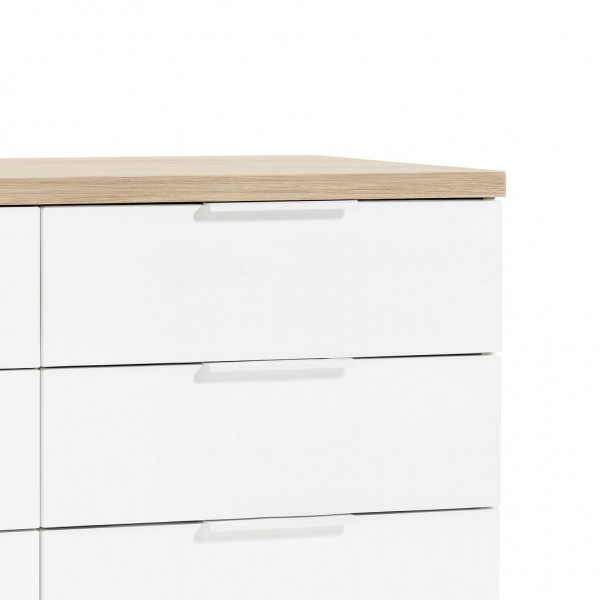 Dettaglio Mobile contenitore in legno colore "Bianco Laccato/Rovere Miele" con 6 cassetti e 3 ante modello Orbis Totò Piccinni