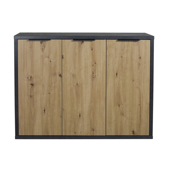 Vista frontale Mobile salvaspazio in legno colore "Grigio Cemento/Rovere Miele" 2 ante e 1 cassetto modello Dubai Totò Piccinni