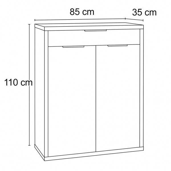 Specifica dimensioni Mobile contenitore in legno colore "Grigio Cemento/Rovere Miele" con 2 ante e 1 cassetto modello Dubai Totò Piccinni