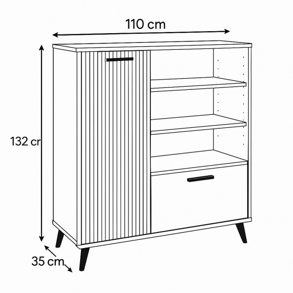 Specifica dimensioni Libreria in legno colore "Cannettato/Cashmere" con 2 ante e 3 vani modello Zefiro Totò Piccinni