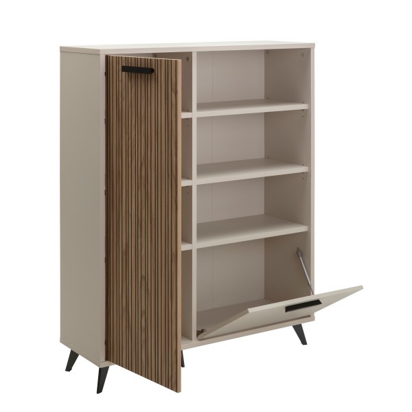 Vista diagonale Libreria classica in legno colore "Cannettato/Cashmere" con 2 ante e 3 vani modello Zefiro Totò Piccinni