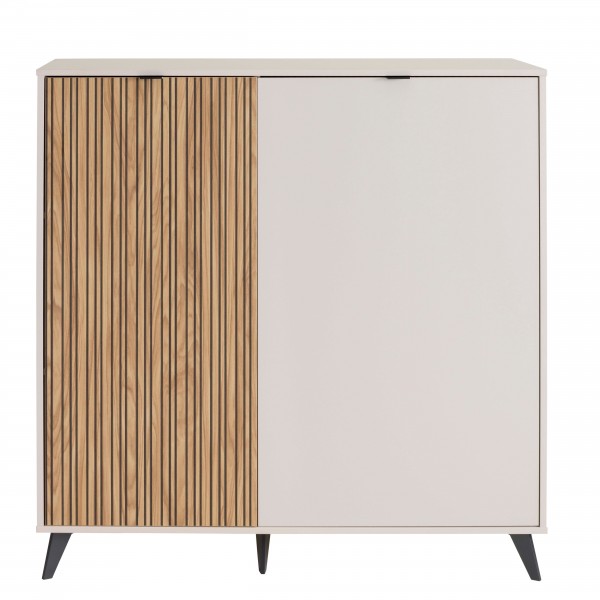Vista frontale Madia in Legno Cashmere/Rovere Cannettato 2 ante modello Mandala Totò Piccinni