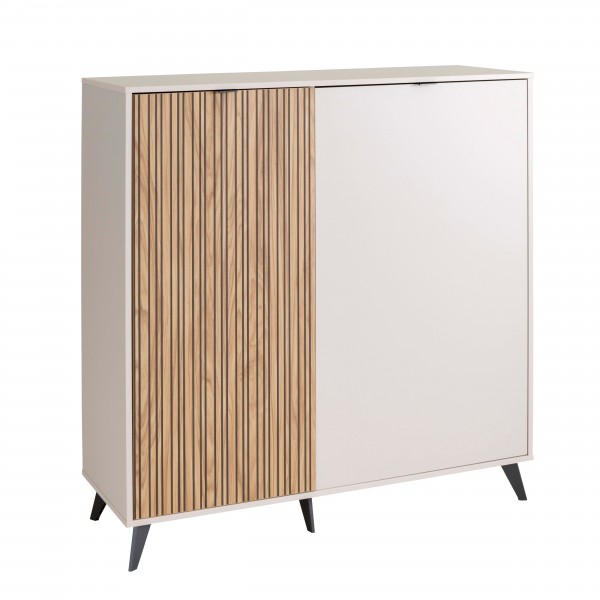 Vista diagonale Madia in Legno Cashmere/Rovere Cannettato 2 ante modello Mandala Totò Piccinni