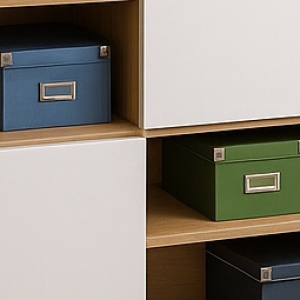 Dettaglio Parte centrale Base con 2 ante scorrevoli in legno colore "Bianco Laccato/Rovere Artisan" modello Apex Totò Piccinni