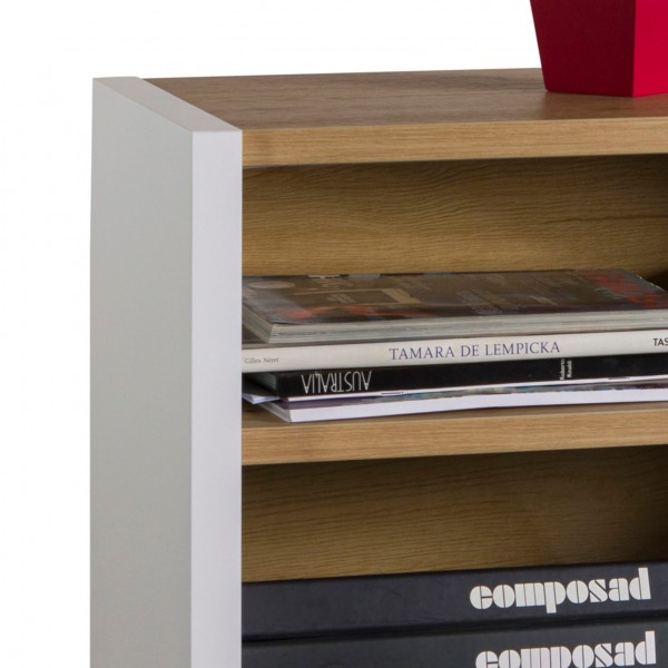 Dettaglio angolo superiore Base con 2 ante scorrevoli in legno colore "Bianco Laccato/Rovere Artisan" modello Apex Totò Piccinni