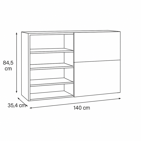 Specifica Dimensioni con le 2 ante da un lato Base con 2 ante scorrevoli in legno colore "Bianco Laccato/Rovere Artisan" modello Apex Totò Piccinni