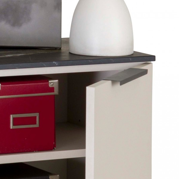 Dettaglio anta Base Multiuso in legno colore" Cashmere/Effetto Marmo Nero" con 3 ante modello Teca Totò Piccinni