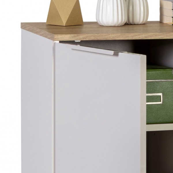 Dettaglio Mobile Multiuso con 1 anta e 4 cassetti colore "cashmere laccato/rovere baysen" modello Aliseo Totò Piccinni
