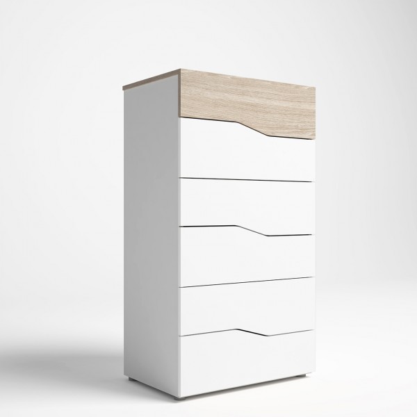 Vista diagonale Cassettiera in legno colore "Bianco/Rovere" con 6 cassetti modello Ardesia Totò Piccinni