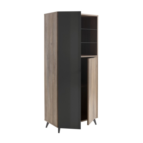 colonne per bagno grigio scuro laccato/noce brera vista diagonale con ante aperte
