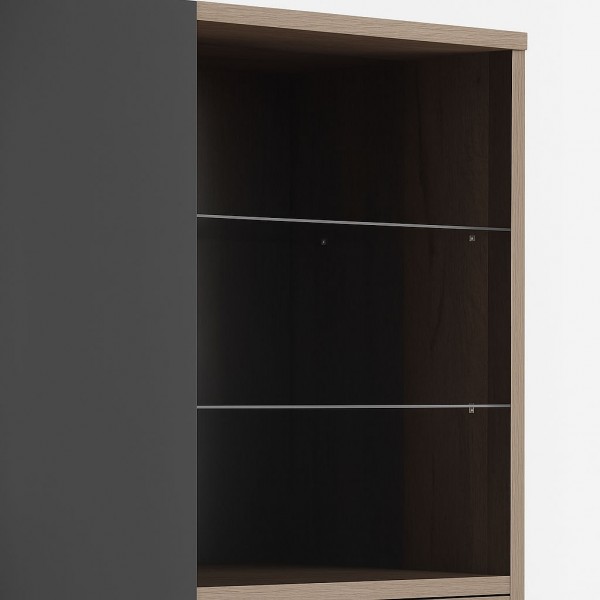 Dettaglio colonna bagno grigio scuro laccato/noce brera vista frontale con ante chiuse 