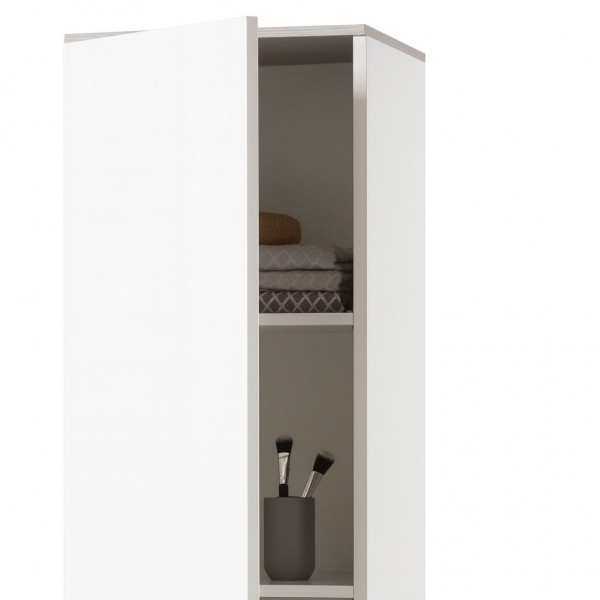 Dettaglio mobile colonna 2 ante 1 cassetto cemento/Bianco laccato modello Orbis Totò Piccinni